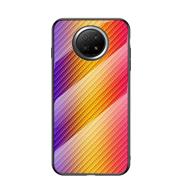 Texture en Fibre de Carbone Peinte en Verre Trempé + PC + Étui Hybride TPU Pour Xiaomi Redmi Note 9 5G / Note 9T 5G - or