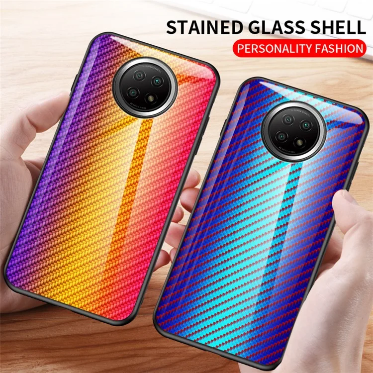 Carbon Fiber Texture Painted Tempered Glass + PC + TPU Hybrid Case for Xiaomi Redmi Note 9 5G/Note 9T 5G - Gold