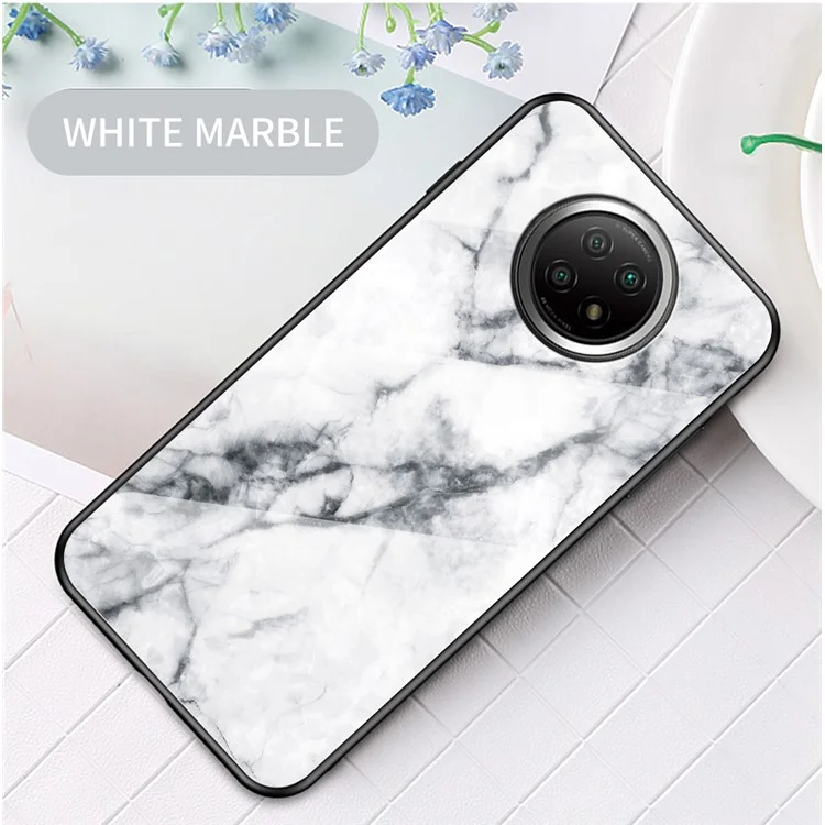 Drop-proof Wear and Scratch Resistant Marbling Pattern Tempered Glass Cell Phone Cover for Xiaomi Redmi Note 9T 5G/Note 9 5G - White