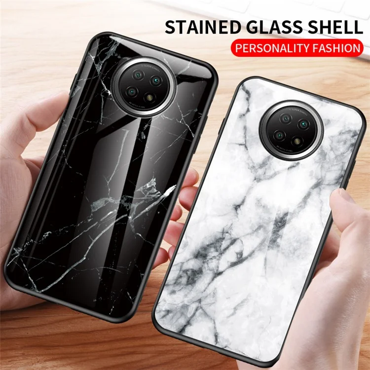 Drop-proof Wear and Scratch Resistant Marbling Pattern Tempered Glass Cell Phone Cover for Xiaomi Redmi Note 9T 5G/Note 9 5G - White