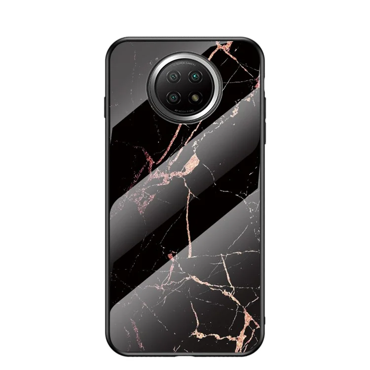 Drop-proof Wear and Scratch Resistant Marbling Pattern Tempered Glass Cell Phone Cover for Xiaomi Redmi Note 9T 5G/Note 9 5G - Black/Gold
