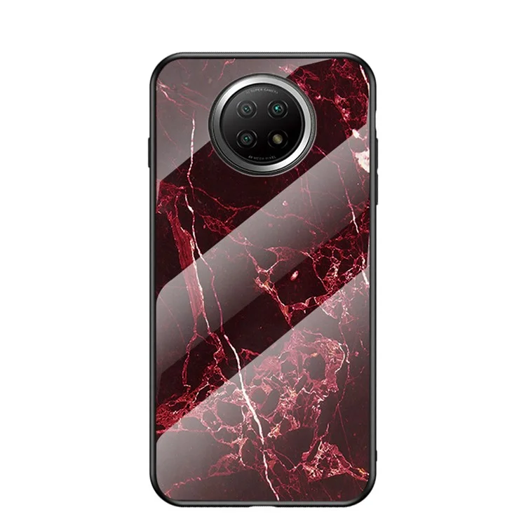 Drop-proof Wear and Scratch Resistant Marbling Pattern Tempered Glass Cell Phone Cover for Xiaomi Redmi Note 9T 5G/Note 9 5G - Blood Red