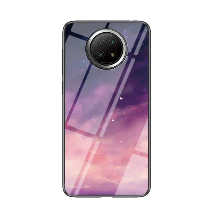 Lightweight Soft TPU Edge Tempered Glass Back Cover Phone Shell with Starry Sky Pattern for Xiaomi Redmi Note 9T 5G/Note 9 5G - Purple Sky