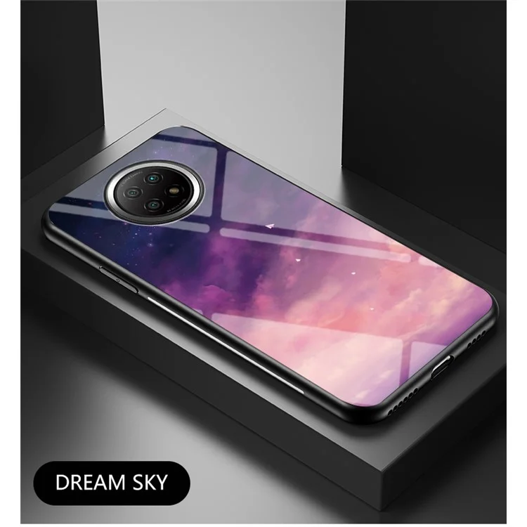 Lightweight Soft TPU Edge Tempered Glass Back Cover Phone Shell with Starry Sky Pattern for Xiaomi Redmi Note 9T 5G/Note 9 5G - Purple Sky