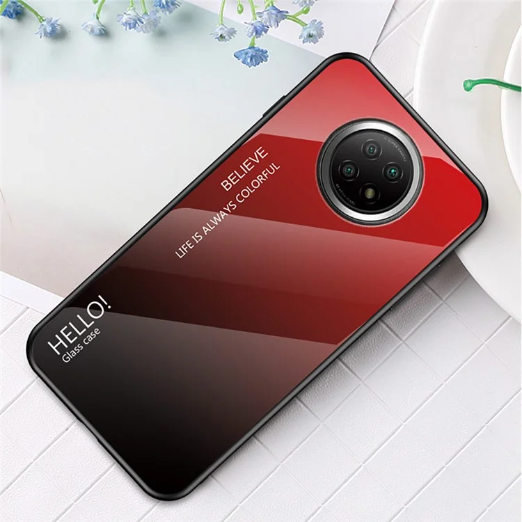 Case Traseiro de Gradiente de Cor de Vidro Leve Leve e Leve Para Xiaomi Redmi Nota 9 5g/nota 9t 5g - Vermelho Preto