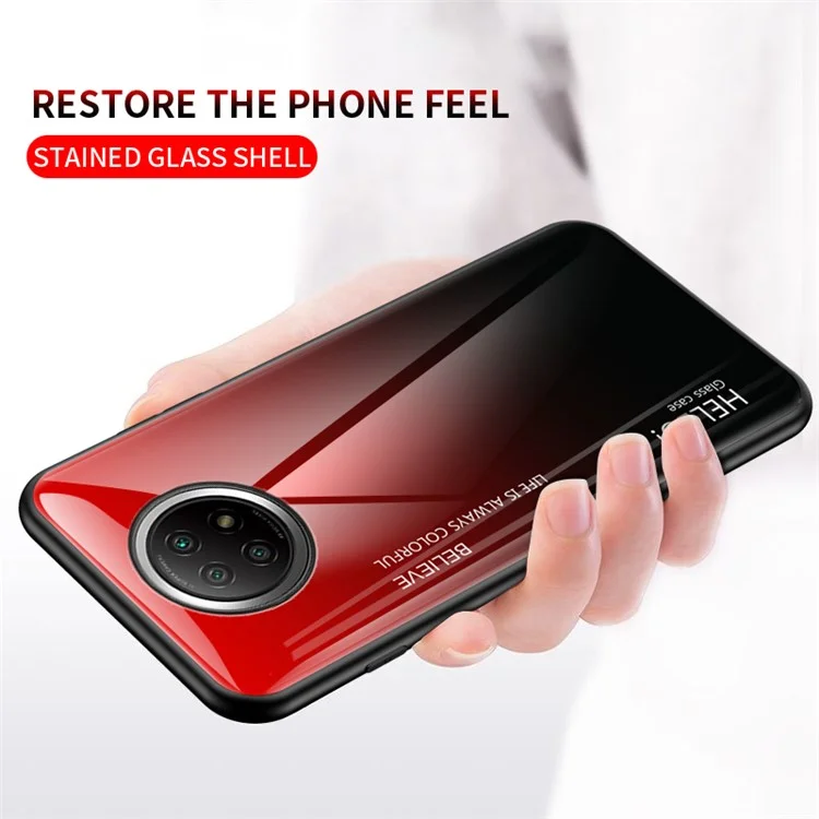 Case Traseiro de Gradiente de Cor de Vidro Leve Leve e Leve Para Xiaomi Redmi Nota 9 5g/nota 9t 5g - Vermelho Preto