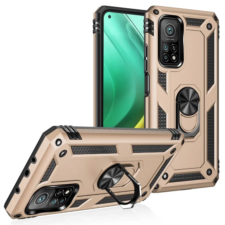 Armor Anti-fall Hybrid PC + TPU Shell for Xiaomi Mi 10T Pro 5G/Mi 10T 5G/Redmi K30S Kickstand Phone Cover - Gold