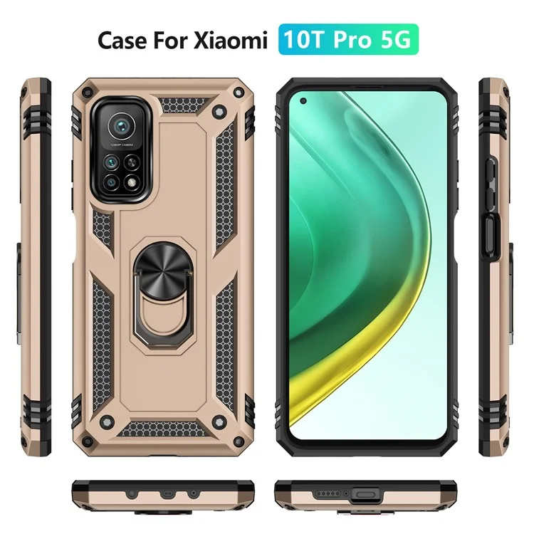 Armor Anti-fall Hybrid PC + TPU Shell for Xiaomi Mi 10T Pro 5G/Mi 10T 5G/Redmi K30S Kickstand Phone Cover - Gold