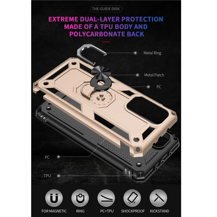 Armor Anti-fall Hybrid PC + TPU Shell for Xiaomi Mi 10T Pro 5G/Mi 10T 5G/Redmi K30S Kickstand Phone Cover - Gold