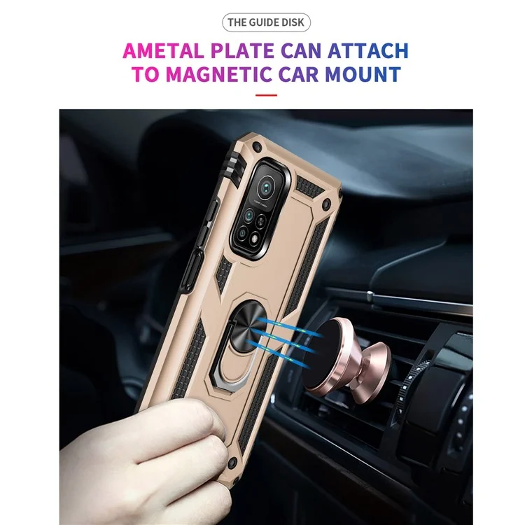 Armor Anti-fall Hybrid PC + TPU Shell for Xiaomi Mi 10T Pro 5G/Mi 10T 5G/Redmi K30S Kickstand Phone Cover - Gold