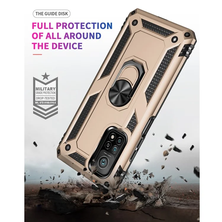 Armor Anti-fall Hybrid PC + TPU Shell for Xiaomi Mi 10T Pro 5G/Mi 10T 5G/Redmi K30S Kickstand Phone Cover - Gold