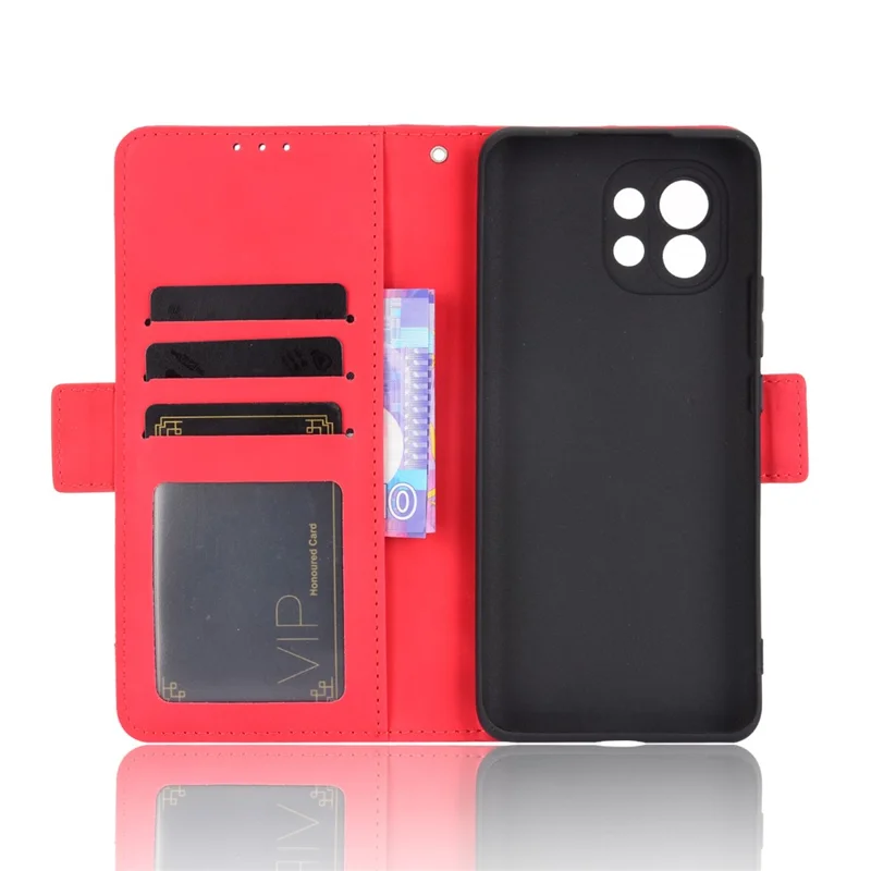 Multiple Card Slots Wallet Design Leder Telefon Merkmal Schutzhülle Mit Ständer Für Xiaomi Mi 11 - Rot