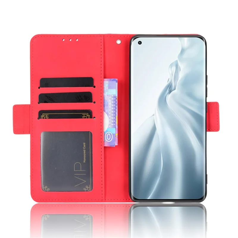 Multiple Card Slots Wallet Design Leder Telefon Merkmal Schutzhülle Mit Ständer Für Xiaomi Mi 11 - Rot