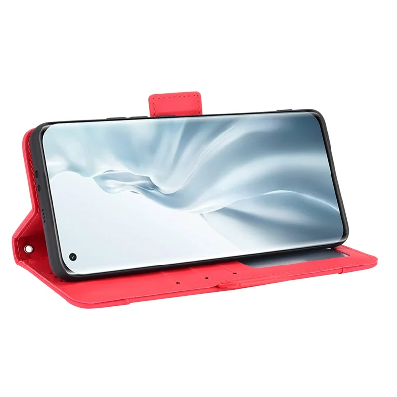 Multiple Card Slots Wallet Design Leder Telefon Merkmal Schutzhülle Mit Ständer Für Xiaomi Mi 11 - Rot