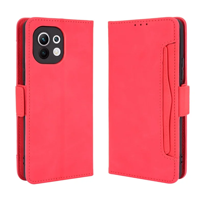 Multiple Card Slots Wallet Design Leder Telefon Merkmal Schutzhülle Mit Ständer Für Xiaomi Mi 11 - Rot
