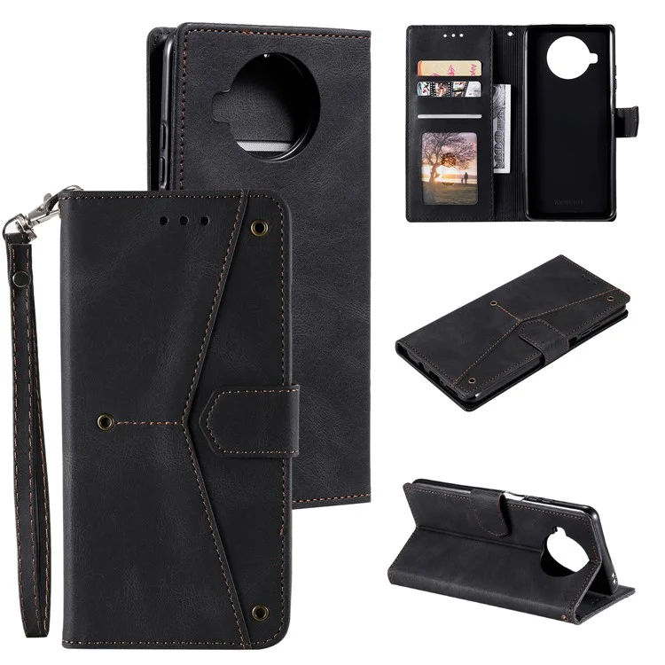 Skin-Feeling Splicing Leather Phone Protective Cover with Rivet Decor for Xiaomi Mi 10T Lite 5G - Black