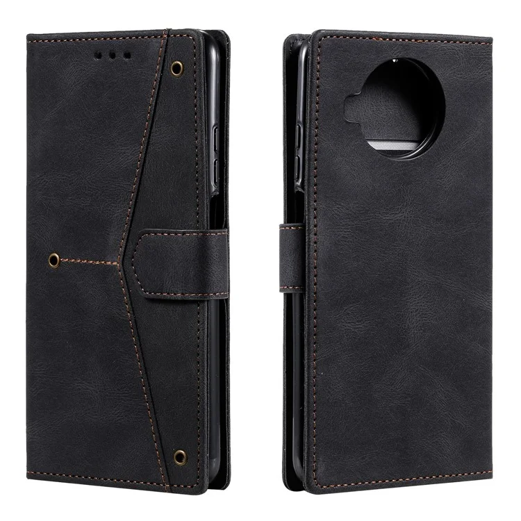 Skin-Feeling Splicing Leather Phone Protective Cover with Rivet Decor for Xiaomi Mi 10T Lite 5G - Black