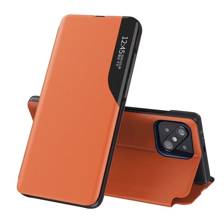 PC + PU Case de Ventana de Vista de Cubierta de Cuero Para Xiaomi Mi 11 Case de Teléfono Resistente a Los Rasguños Anti-Drop - Naranja