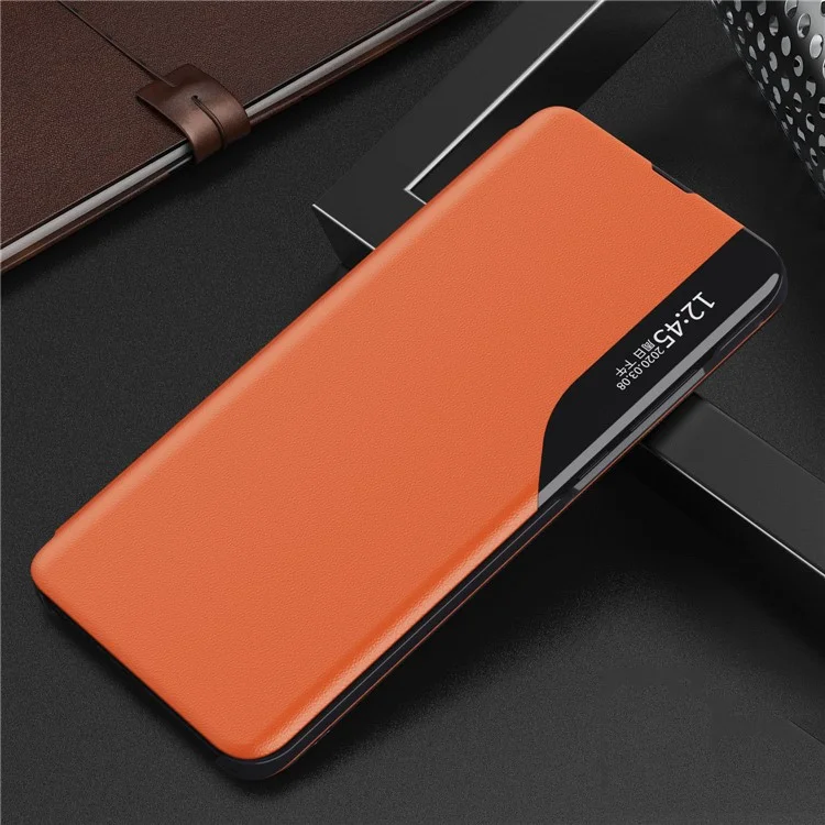 PC + PU Case de Ventana de Vista de Cubierta de Cuero Para Xiaomi Mi 11 Case de Teléfono Resistente a Los Rasguños Anti-Drop - Naranja