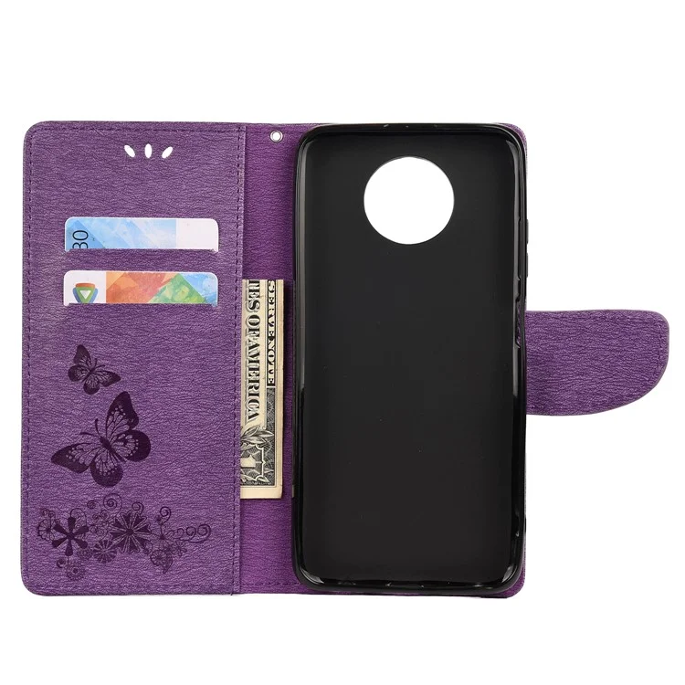 Farfalle Armeggiate in Pelle di Fiore Standard Per il Portafoglio Per Xiaomi Redmi Note 9 5G / Redmi Note 9t 5G - Viola