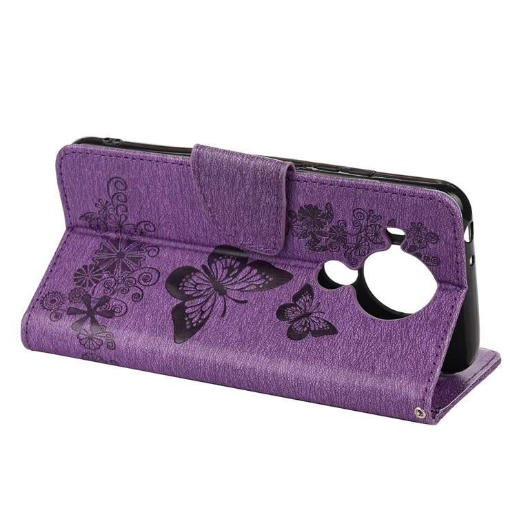 Gedruckte Schmetterlinge Blume Leder Brieftasche Hülle Für Xiaomi Redmi Note 9 5g / Redmi Note 9t 5G - Violett