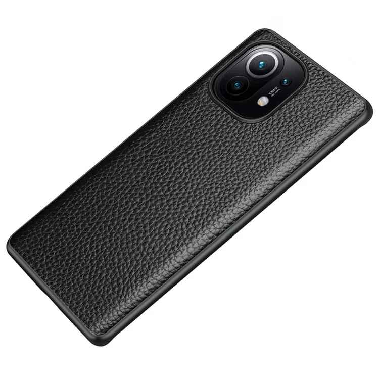 Texture Litchi Anti-drop Héros de la Couverture de Téléphone TPU en Cuir Authentique Pour Xiaomi Mi 11 - le Noir