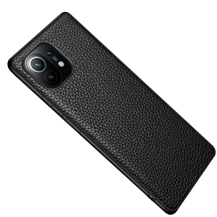 Texture Litchi Anti-drop Héros de la Couverture de Téléphone TPU en Cuir Authentique Pour Xiaomi Mi 11 - le Noir