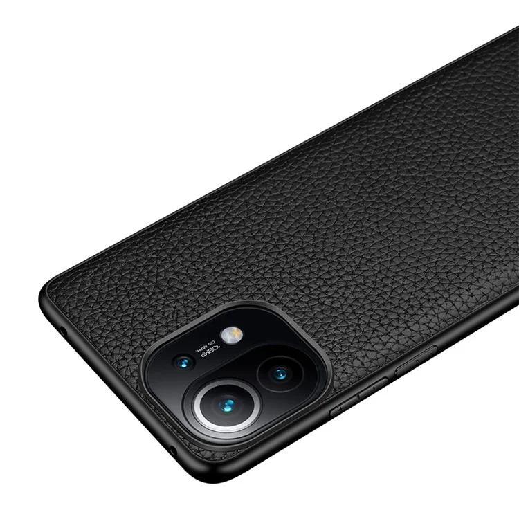 Texture Litchi Anti-drop Héros de la Couverture de Téléphone TPU en Cuir Authentique Pour Xiaomi Mi 11 - le Noir