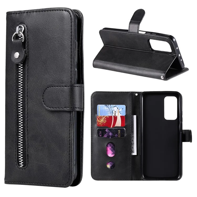 Case de Billetera de Cuero de Bolsillo Con Cremallera Para Xiaomi Mi 10T 5G / mi 10T Pro 5G / Redmi K30s - Negro