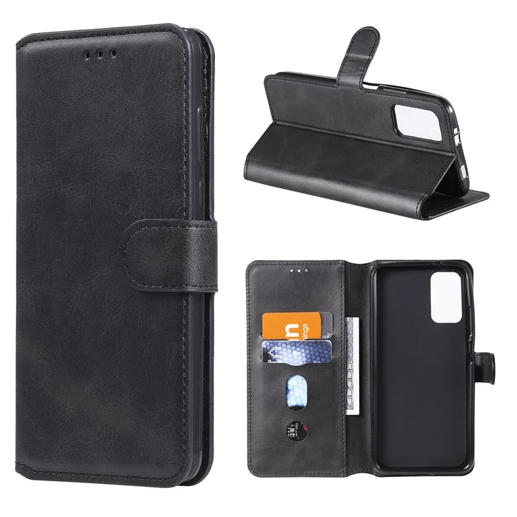 Étui en cuir à rabat classique pour téléphone portable pour Xiaomi Poco M3 / Redmi Note 9 4G (Qualcomm Snapdragon 662) / Redmi 9T / Redmi 9 Power - Noir