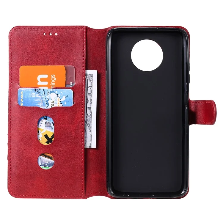 Classic Wallet Stand Flip Leather Case de Teléfono Para Xiaomi Redmi Note 9 5G / Redmi Nota 9t 5g - Rojo