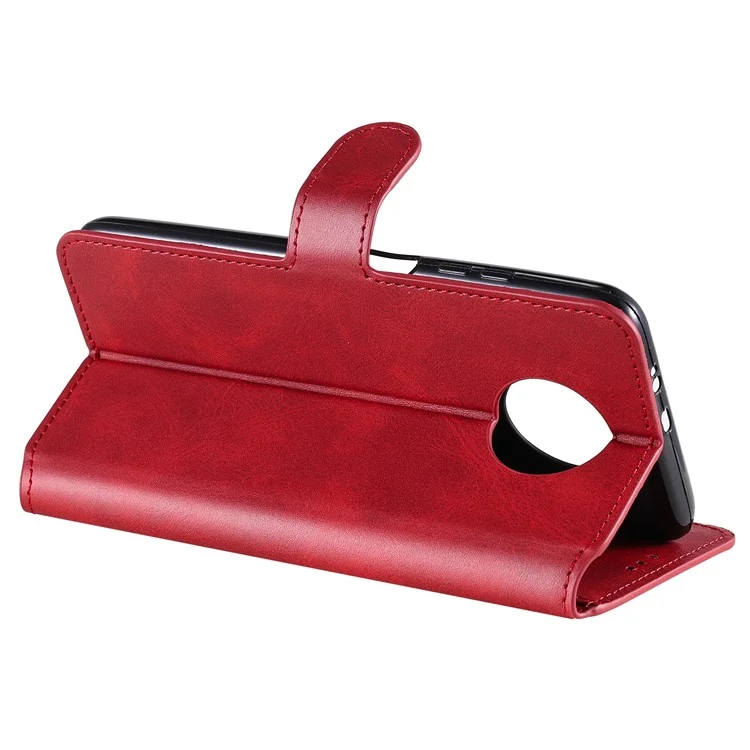 Classic Wallet Stand Flip Leather Case de Teléfono Para Xiaomi Redmi Note 9 5G / Redmi Nota 9t 5g - Rojo