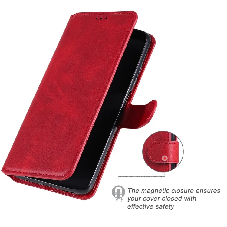 Classic Wallet Stand Flip Leather Case de Teléfono Para Xiaomi Redmi Note 9 5G / Redmi Nota 9t 5g - Rojo