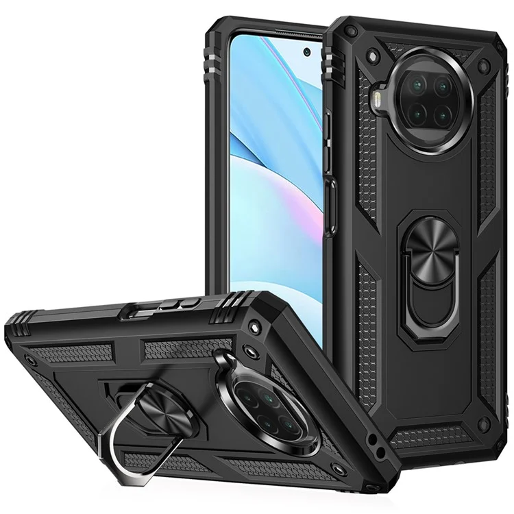 Coque de téléphone hybride PC + TPU anti-chute avec support de bague pour Xiaomi Mi 10T Lite 5G/Redmi Note 9 Pro 5G/Mi 10i 5G - Noir