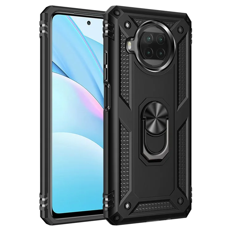 Anti-drop PC + TPU Hybrid Phone Shell Com Anel Kickstand Para Xiaomi Mi 10t Lite 5g/redmi Note 9 Pro 5g/mi 10i 5g - Preto