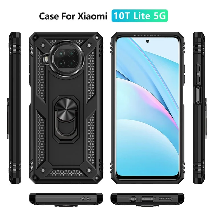 Coque de téléphone hybride PC + TPU anti-chute avec support de bague pour Xiaomi Mi 10T Lite 5G/Redmi Note 9 Pro 5G/Mi 10i 5G - Noir