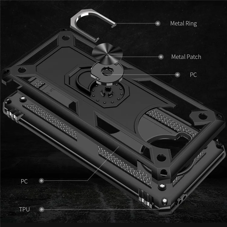 Coque de téléphone hybride PC + TPU anti-chute avec support de bague pour Xiaomi Mi 10T Lite 5G/Redmi Note 9 Pro 5G/Mi 10i 5G - Noir