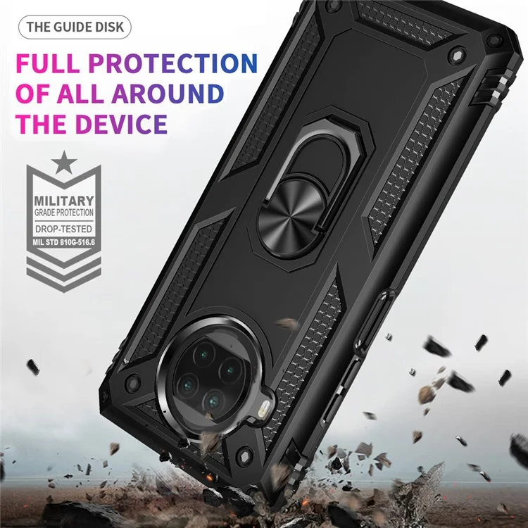 Coque de téléphone hybride PC + TPU anti-chute avec support de bague pour Xiaomi Mi 10T Lite 5G/Redmi Note 9 Pro 5G/Mi 10i 5G - Noir