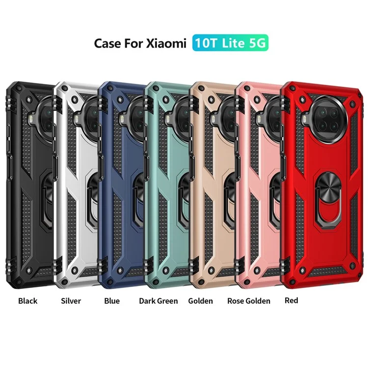 Anti-drop PC + TPU Hybrid Phone Shell Com Anel Kickstand Para Xiaomi Mi 10t Lite 5g/redmi Note 9 Pro 5g/mi 10i 5g - Preto