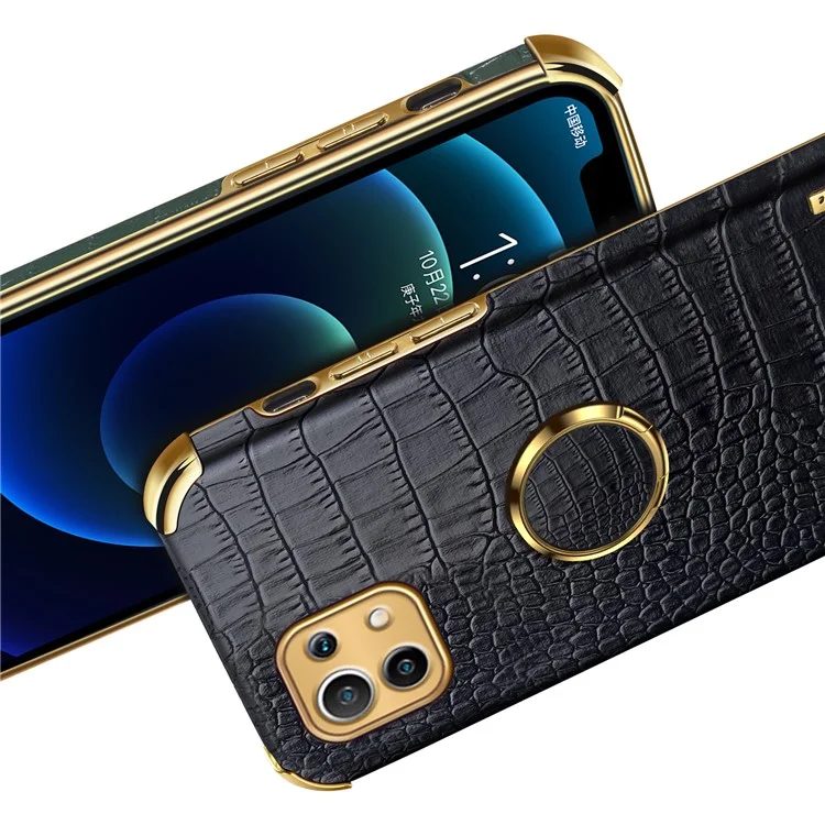 Électroplaste de la Texture de Crocodile de Coupe Précise Conception de Cuir PU + Couvercle de Téléphone TPU Avec Porte-bague Pour Xiaomi Mi 11 - le Noir