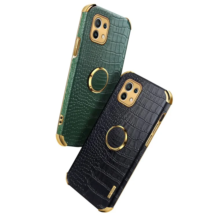 Électroplaste de la Texture de Crocodile de Coupe Précise Conception de Cuir PU + Couvercle de Téléphone TPU Avec Porte-bague Pour Xiaomi Mi 11 - le Noir