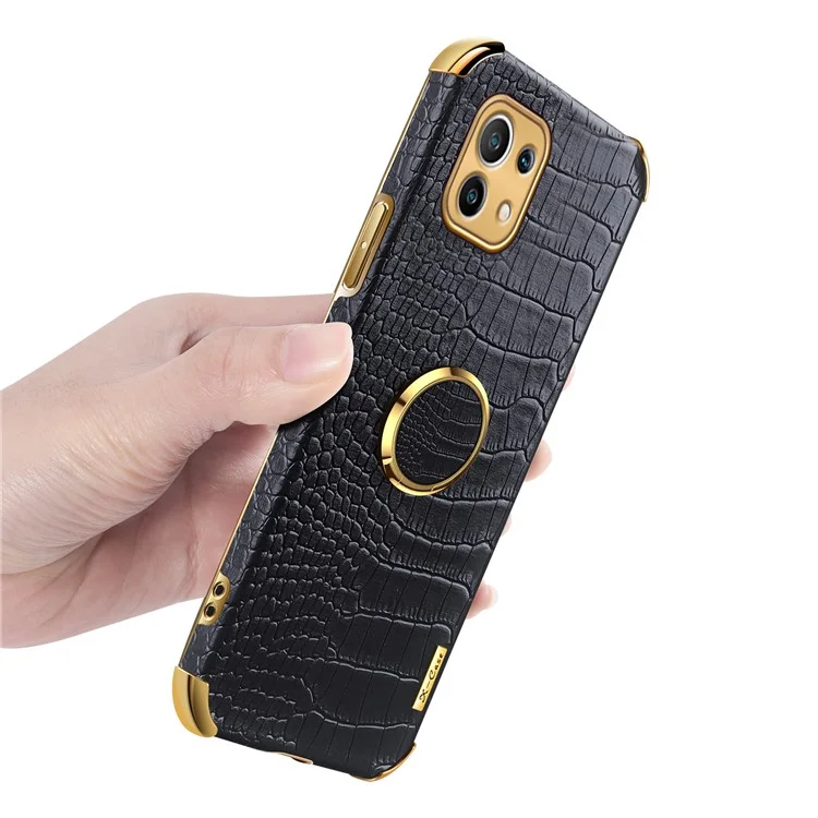 Elettroplando Precisa Ritaglio di Coccodrillo Texture PU Leather Design + Coperchio Telefonico TPU Con Supporto Per Anelli Per Xiaomi Mi 11 - Nero