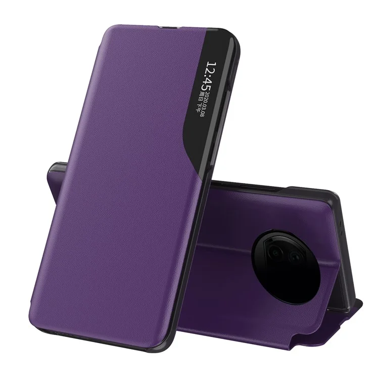 View Window Shell for Xiaomi Redmi Note 9T 5G / Redmi Note 9 5G Leather Stand Case - Purple