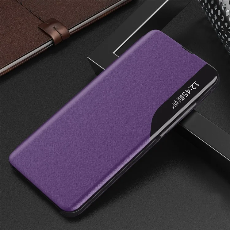 View Window Shell for Xiaomi Redmi Note 9T 5G / Redmi Note 9 5G Leather Stand Case - Purple