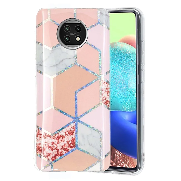 IMD Electroplating Marble Pattern Flexible TPU Cover Case for 	Xiaomi Redmi Note 9T 5G / Xiaomi Redmi Note 9 5G - Pink Rhombus