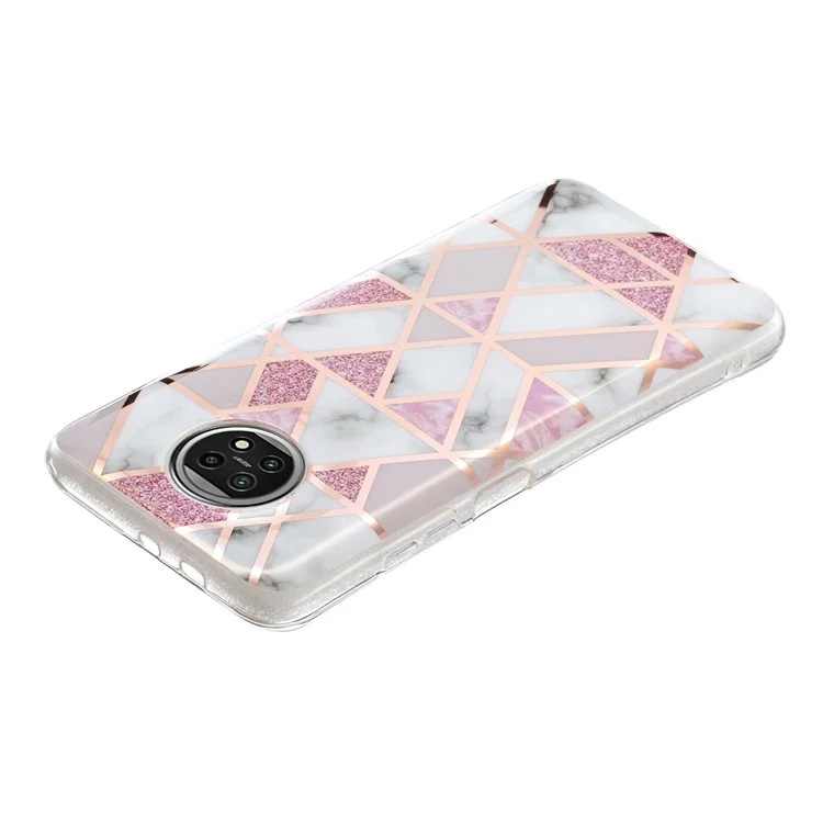 IMD Eletroplating Mármore Padrão Flexível TPU Caso Para Xiaomi Redmi Nota 9T 5G / Xiaomi Redmi Nota 9 5g - Rhombus Rosa/branco