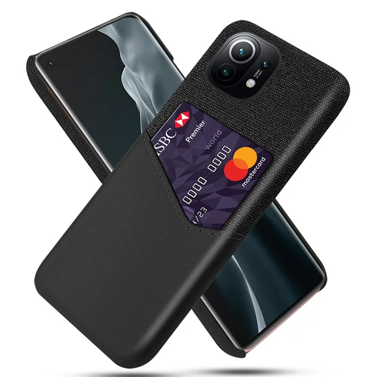 KSQ avec housse en tissu + étui de protection PC enduit de cuir PU avec support pour carte au dos pour Xiaomi Mi 11 - Noir