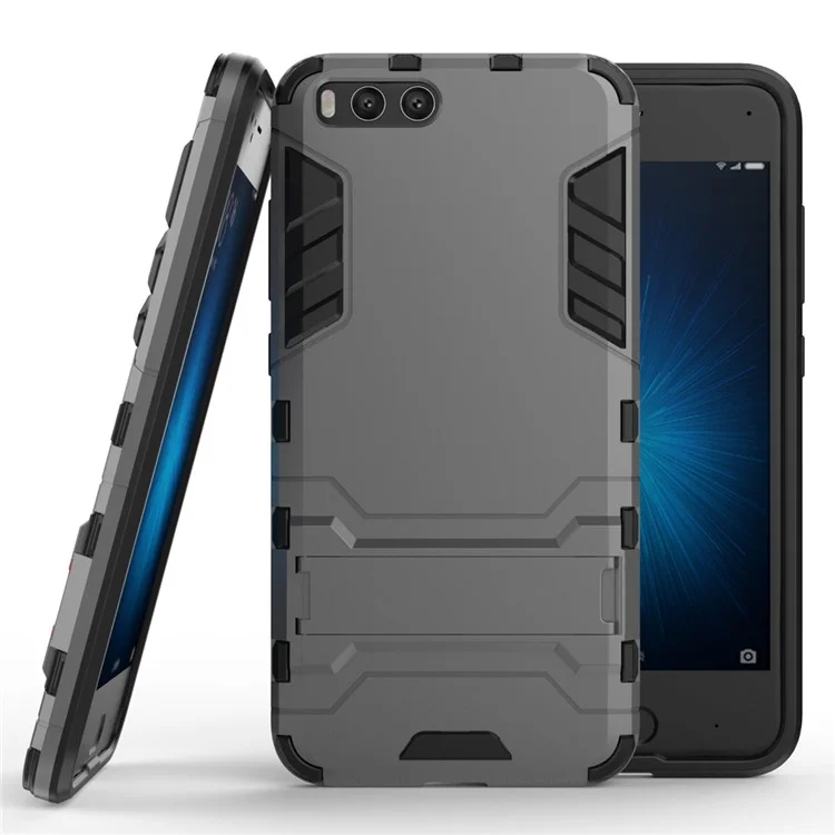 Cool Plastic TPU Hybrid Phone Cover with Kickstand for Xiaomi Mi 6 - Grey
