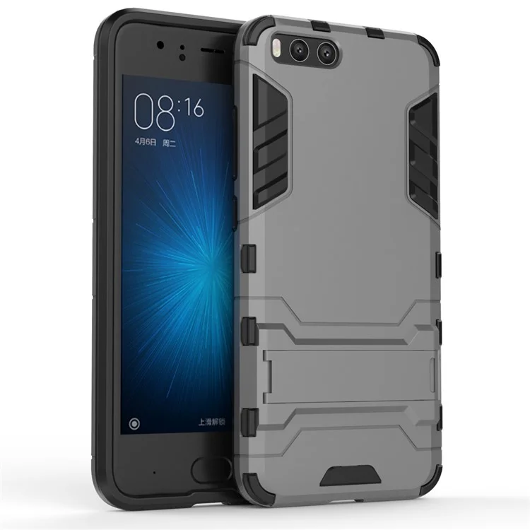 Cool Plastic TPU Hybrid Phone Cover with Kickstand for Xiaomi Mi 6 - Grey