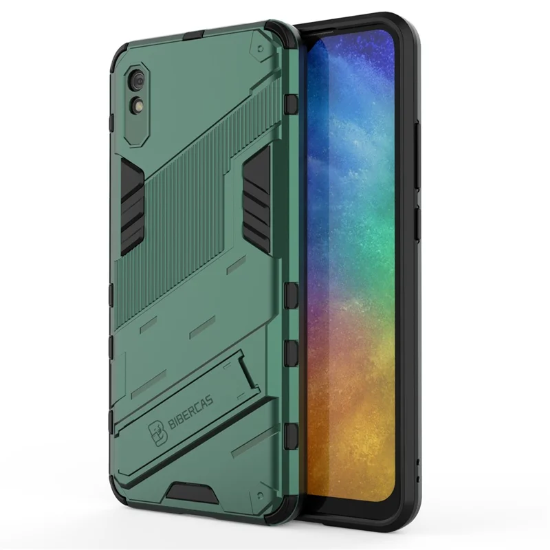 PC + TPU Hybrid Phone Protective Shell Case with Kickstand for Xiaomi Redmi 9A - Green